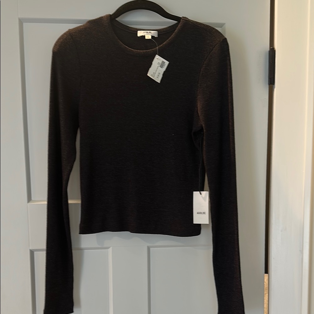 NWT AGolde Long Sleeve Rib Crewneck Top Size Large